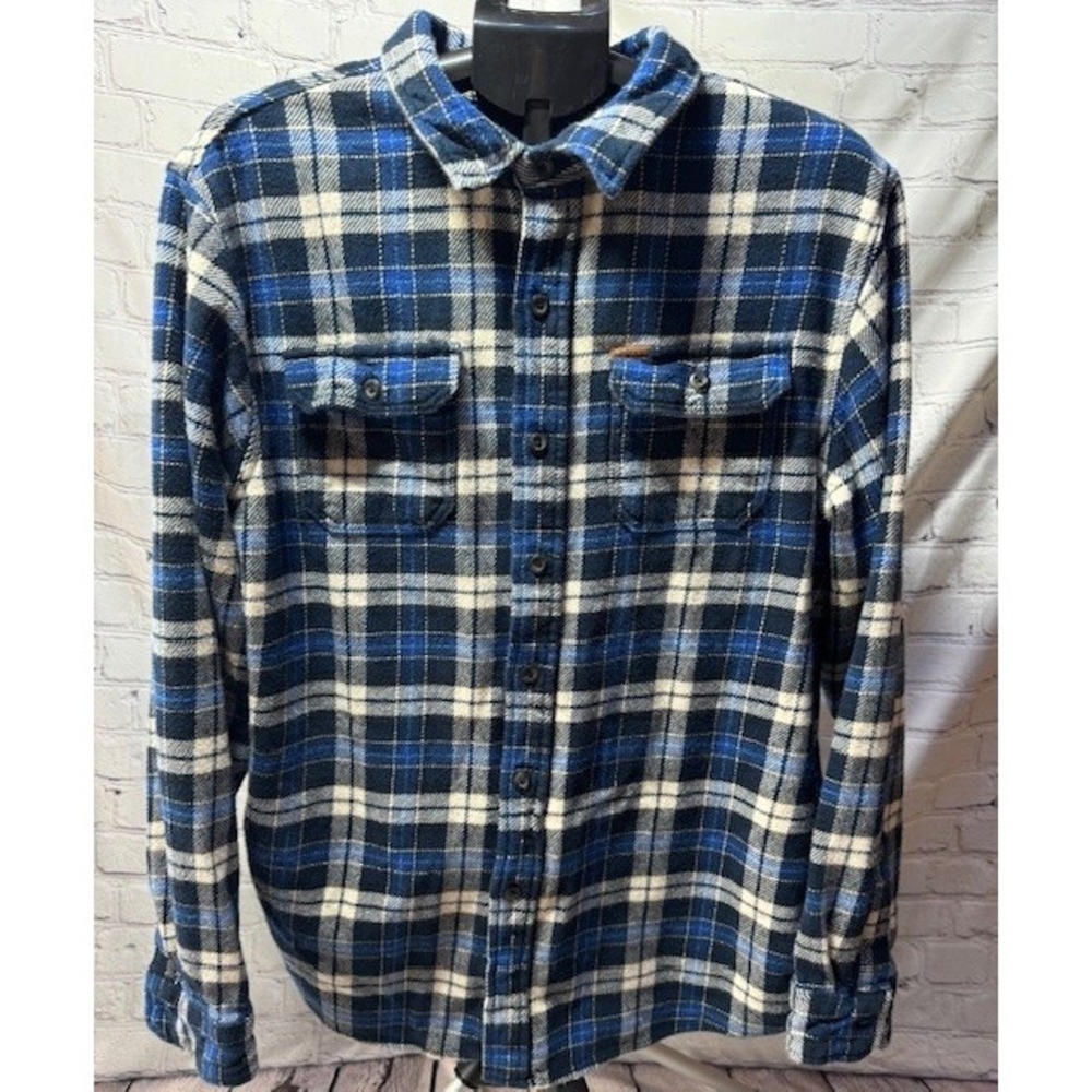 Orvis Shacket Mens XL Blue Plaid Flannel Jacket‎ Shirt Lumberjack Heavyweight